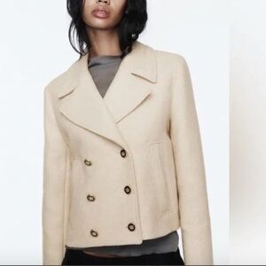 ZARA CROPPED WOOL BLEND DOUBLE BREASTED COAT